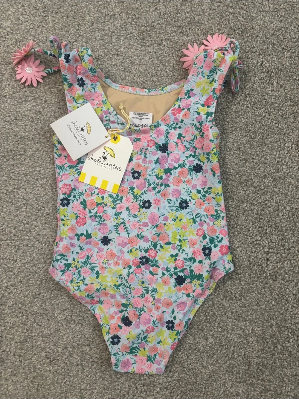 Floral Tie-Shoulder Girls One-Piece Swimsuit - Pink Multi